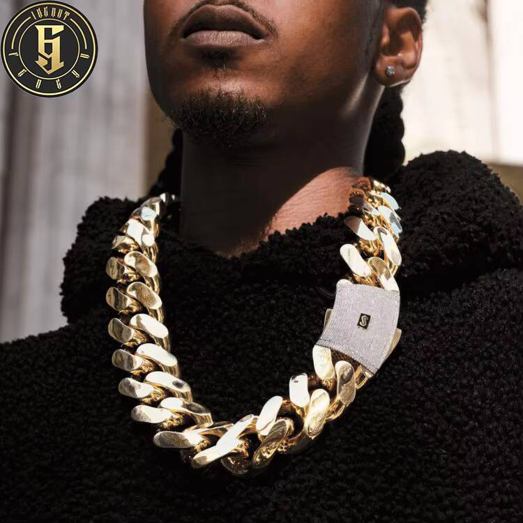 Hip Hop Jewelry 14K 18K Gold Plated Monaco Chain Classic Pav Lock Choker Big Thick Miami Cuban Link Chain Mens Necklace