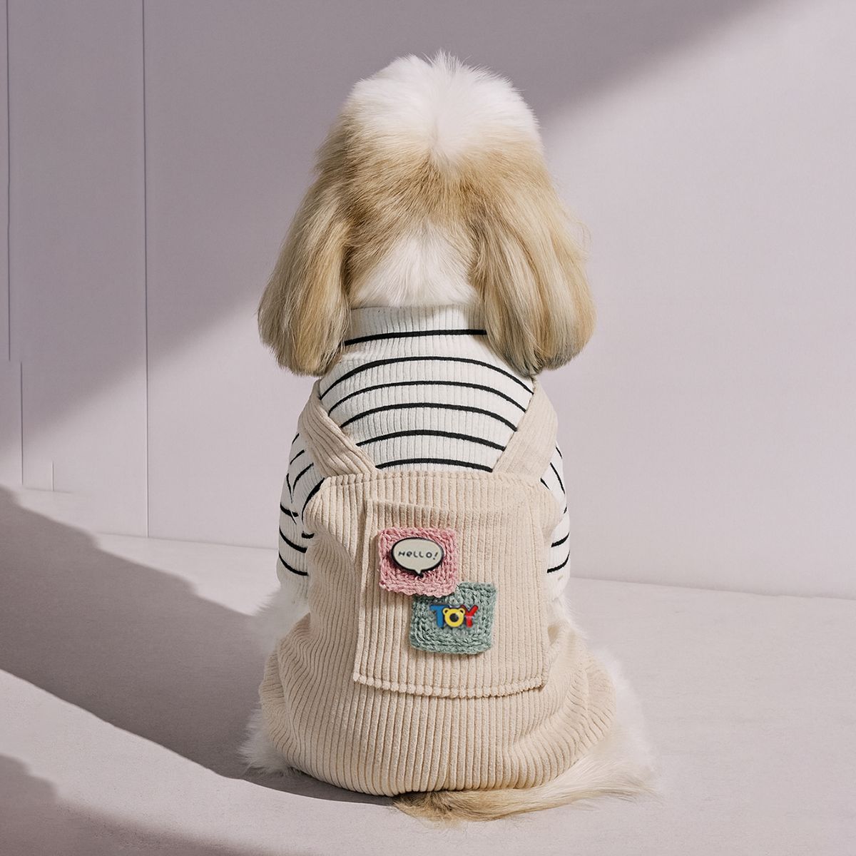 Fashion Corduroy Dog Overalls Outfit with T Shirt Stylish Pet Clothes for Small and Medium Dogs, Autumn Winter Casual Wear