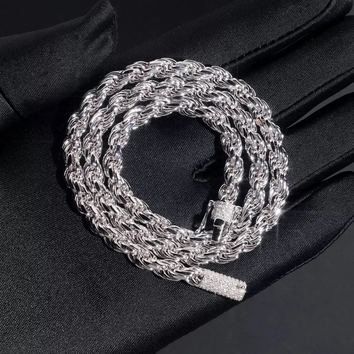 6mm Iced Rope Chain Necklace Stainless Steel Hiphop Rapper Plated Gold Bling Diamond Link Bracelet Necklaces Men 251011