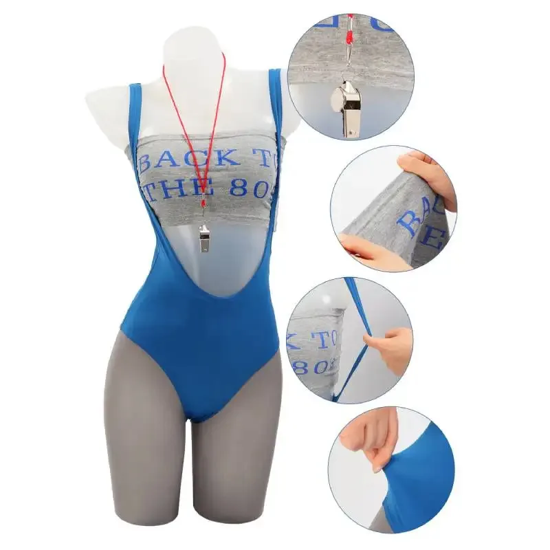 80s Inspired Lisa Cosplay Costume Women US Size Retro Workout Outfit with Tight Pants Striped Socks