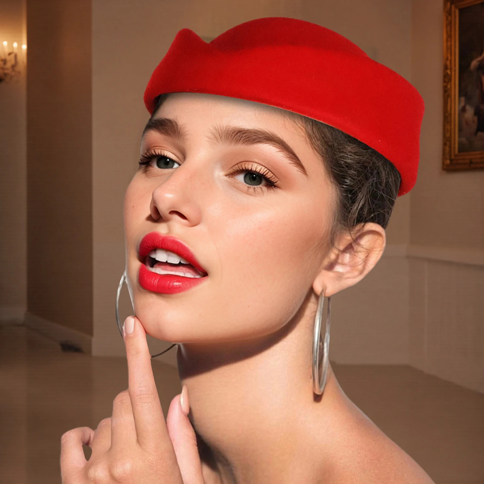 Stewardess Hat Felt Beret Hats for Women Woolen Flight Attendant Hat Pillbox Cap Stewardess Costume Cosplay for Dance Band 251008