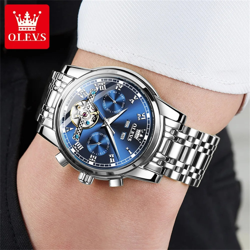 OLEVS 6607 Automatic Men Watches Gift Box Set Skeleton Flywheel Original Man Watch Waterproof Mechanical Wristwatch 251011