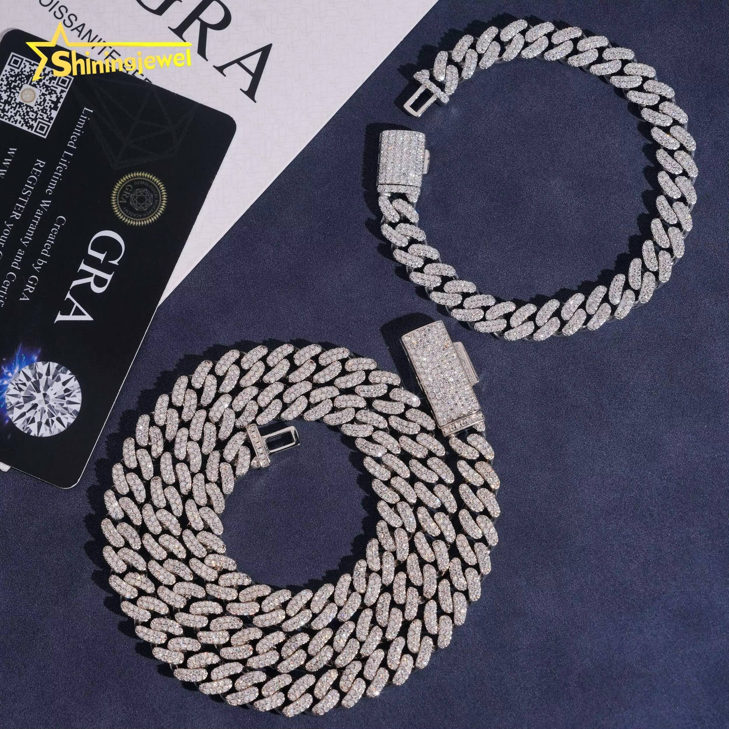 925 Silver Moissanite Diamond Cuban Link Hot Sale 8mm Cuban Chain Moissanite Hip Hop Jewelry