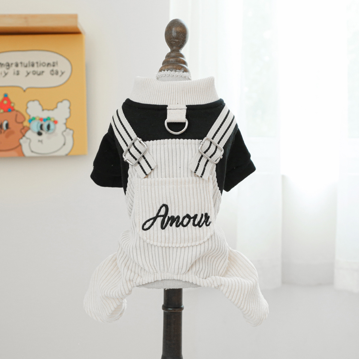 Fashion Corduroy Dog Overalls Outfit with T Shirt Stylish Pet Clothes for Small and Medium Dogs, Autumn Winter Casual Wear