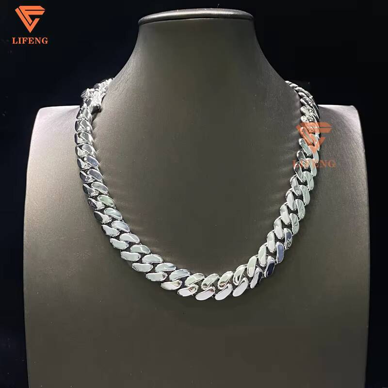 Custom Men Hip Hop 18k Gold Plated Solid 925 Silver Fine Jewelry 14mm 15mm Miami Cuban Link Chain Plain Necklace Without Diamond