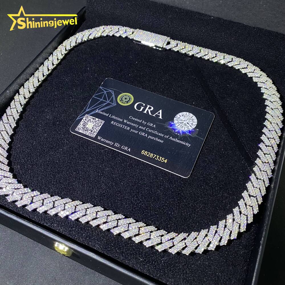 Pass Diamond Tester 12mm 2Rows Iced Out Hip Hop Jewelry Bracelet 925 Solid Silver VVS D Moissanite Cuban Link Chain Necklace