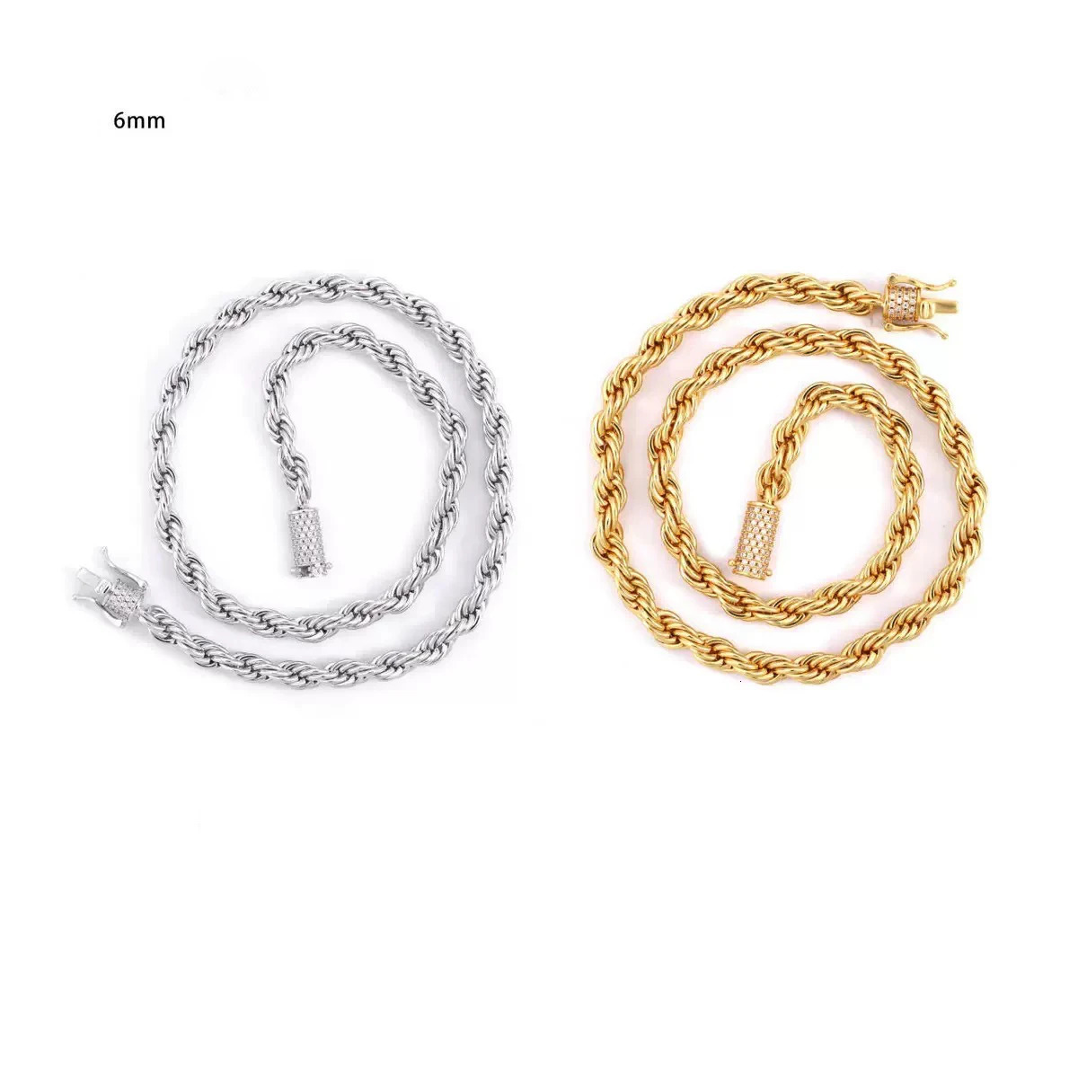 6mm Iced Rope Chain Necklace Stainless Steel Hiphop Rapper Plated Gold Bling Diamond Link Bracelet Necklaces Men 251011