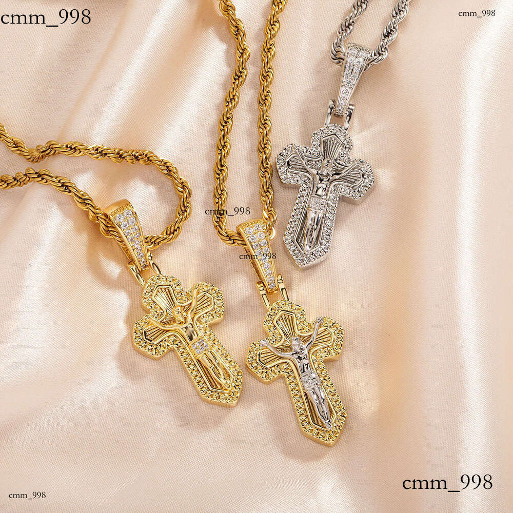 New Cross Wind Micro Inlaid Gold-Plated Prayer Jewelry Pendant Men's Hip-Hop Necklace