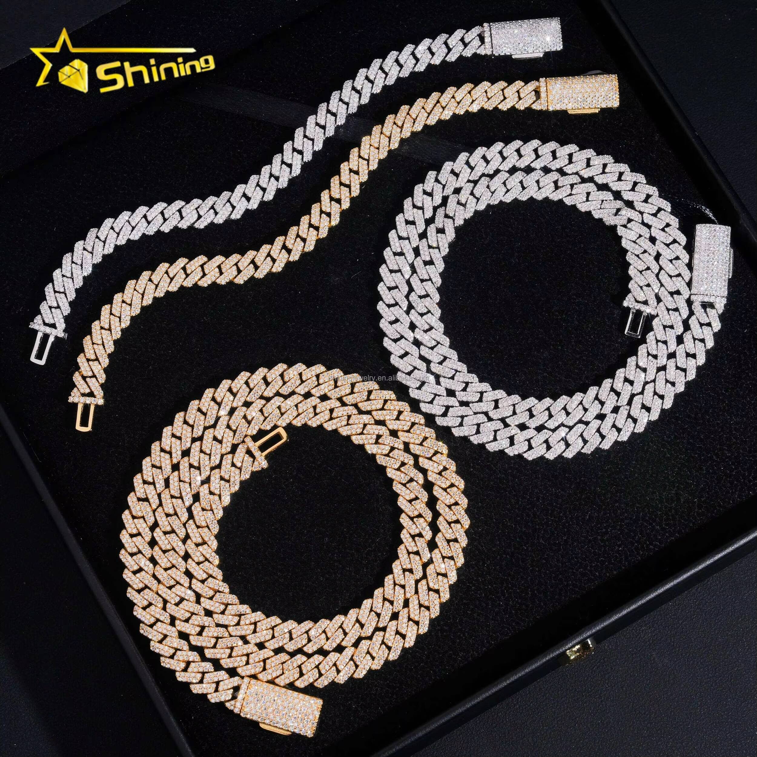 Bulk Stock Wholesale Price Prong Setting GRA Certificate S925 8mm Iced Out VVS Moissanite Miami Cuban Link Chain Bracelet Set