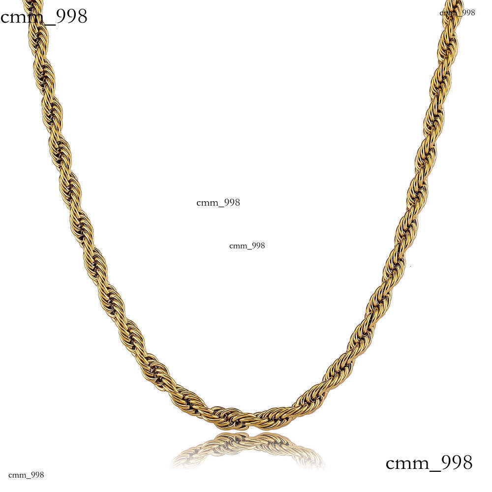 Hip Hop Plain 5mm Thickened and Densified Sterling Silver Twist Chain Color-Retaining Electroplated Twisted Rope Set Necklace Bracelet