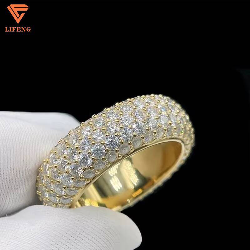 High Quality Jewelry Custom Hip Hop Ring 925 Sterling Silver Plated 18 K Gold Ice Out Moissanite Diamond Ring Wedding Ring