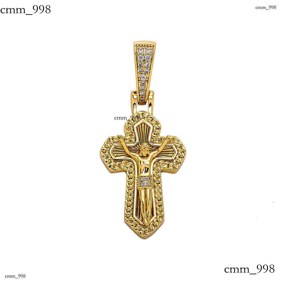 New Cross Wind Micro Inlaid Gold-Plated Prayer Jewelry Pendant Men's Hip-Hop Necklace