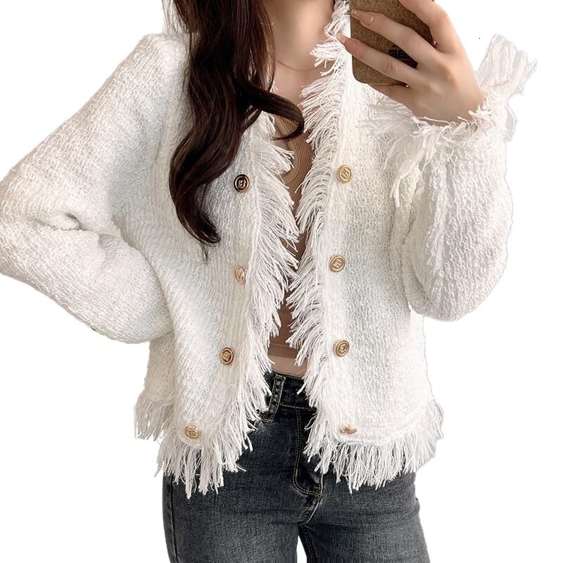 2025 luxury autumn and winter new top elegant social cardigan wool sweater designer jacket sweater jacket fashion white V-neck tassel design top