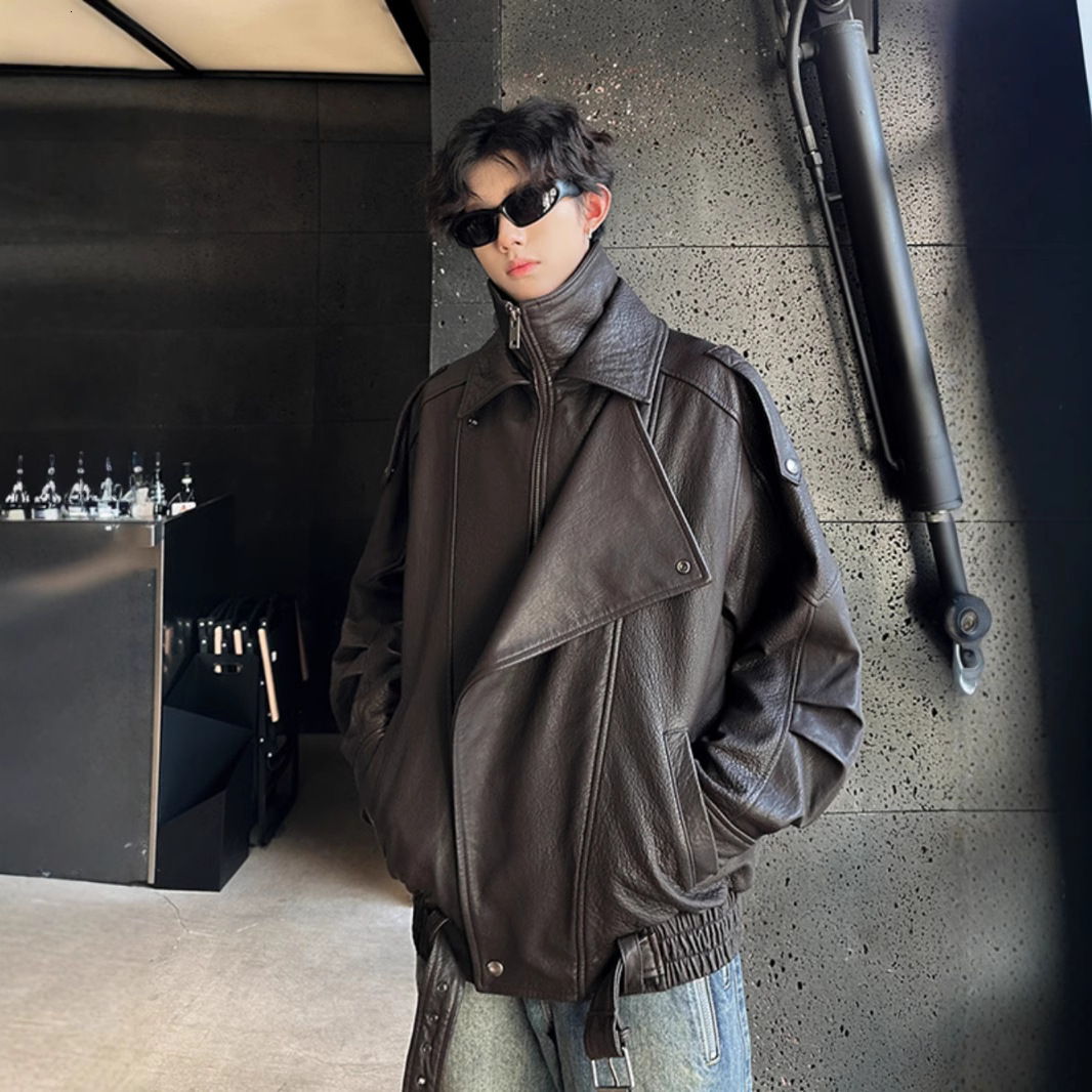 Jacket Men Spring And Autumn Designer Jacket New Leather Jacket Men's American Retro Cleanfit Stylish Loose PU Leather Stand Collar Jacket