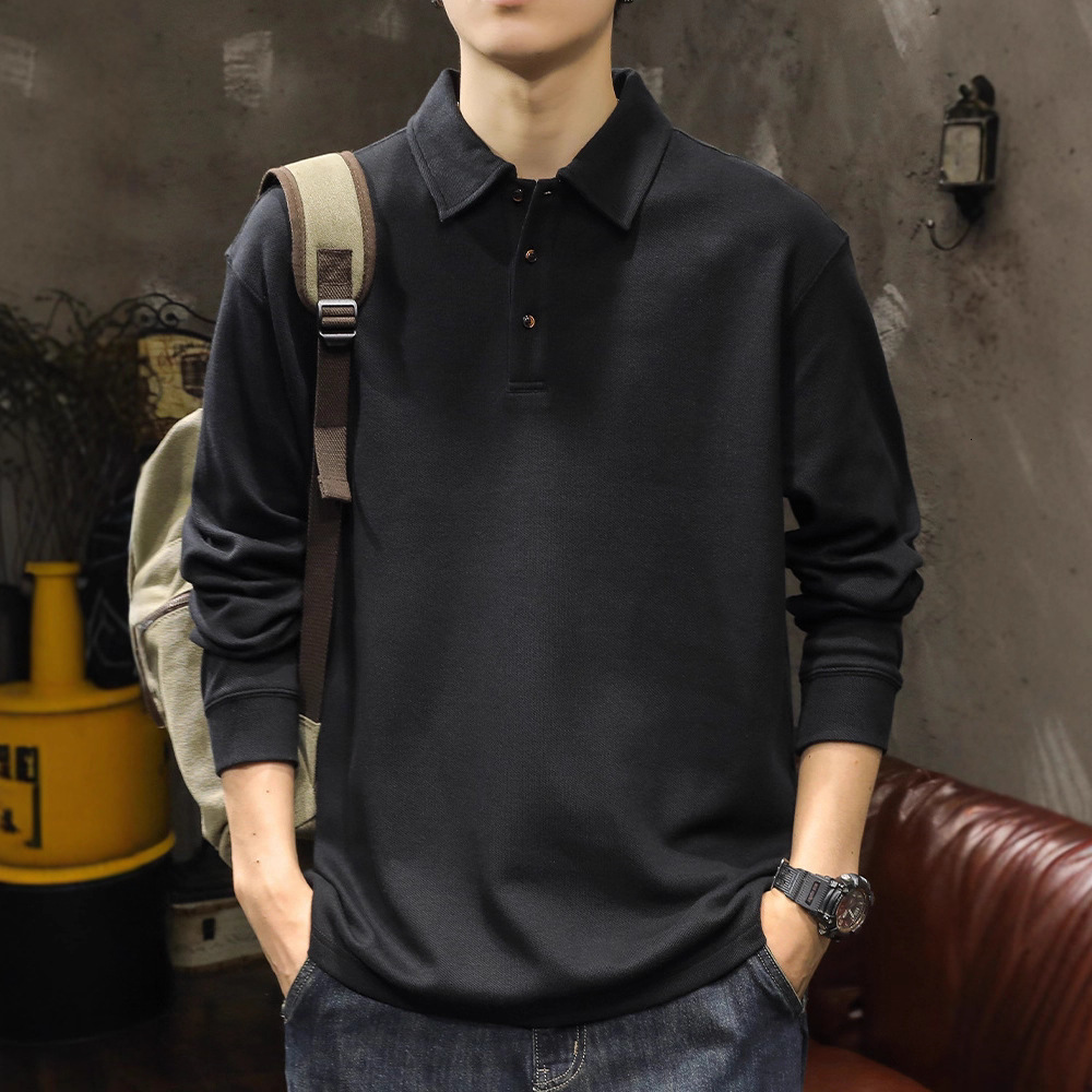 American Style Polo Shirt Long Sleeve Men's T-shirt Designer Shirt Trendy Brand High Designer Hoodie Quality 300g Heavyweight Pure Cotton Men's Casual Collar Top