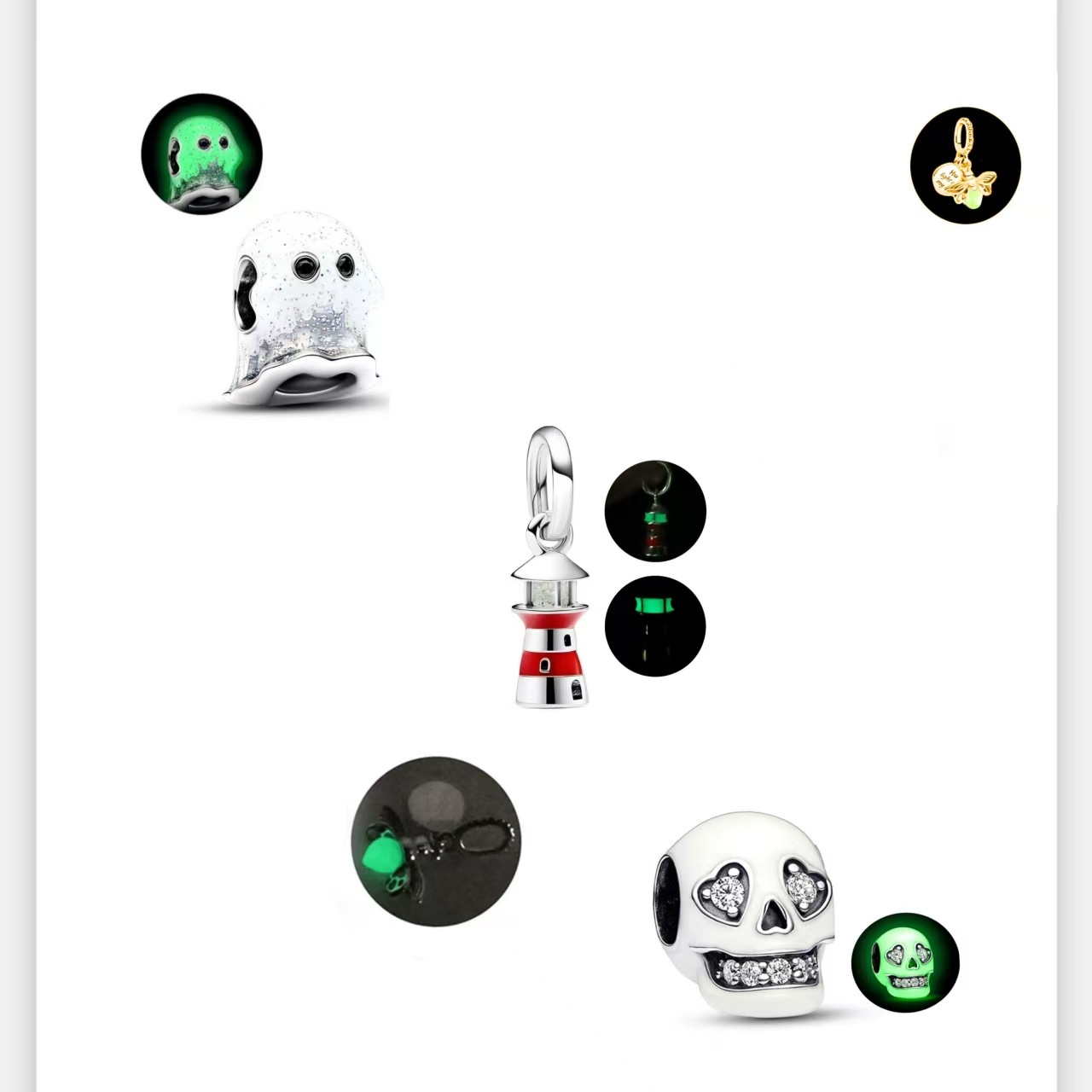 Charms Bracelet Charm:Limited edition luminous accessory firefly lighthouse skull Charm Suitable for Women's Bracelet DIY Charm Christmas Valentine's Day Charm