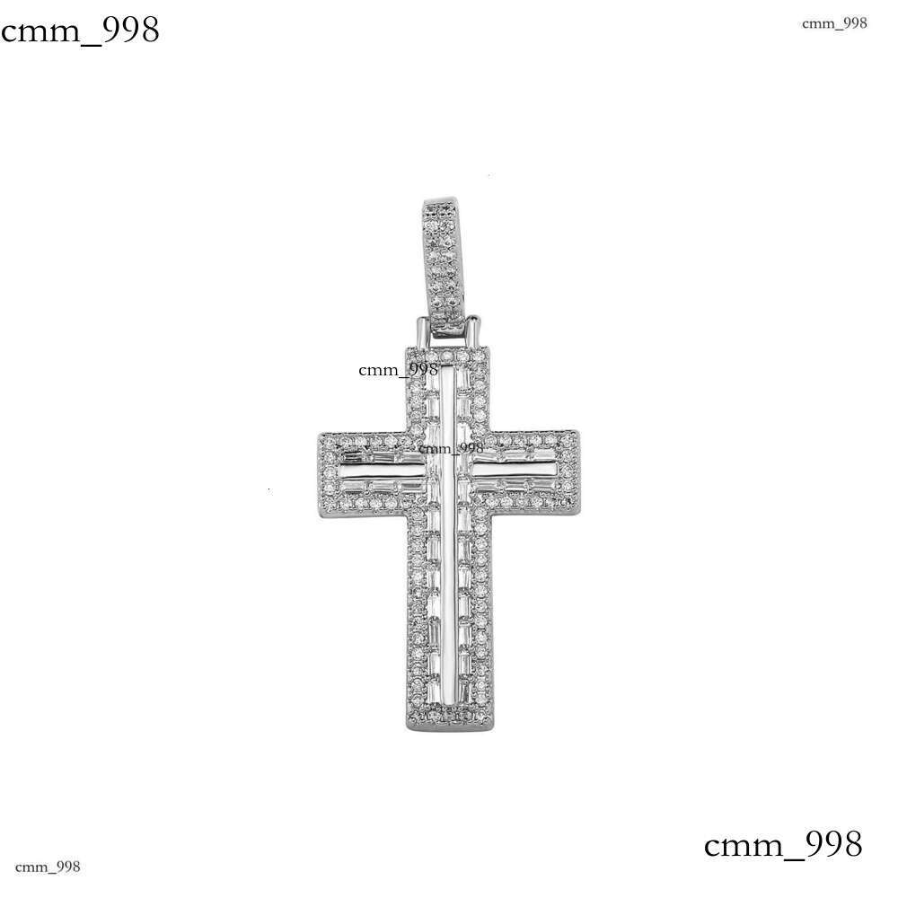Slim Long Dia Cross Pendant Personality Real Gold Plated Sterling Silver Moissanite chain Necklace