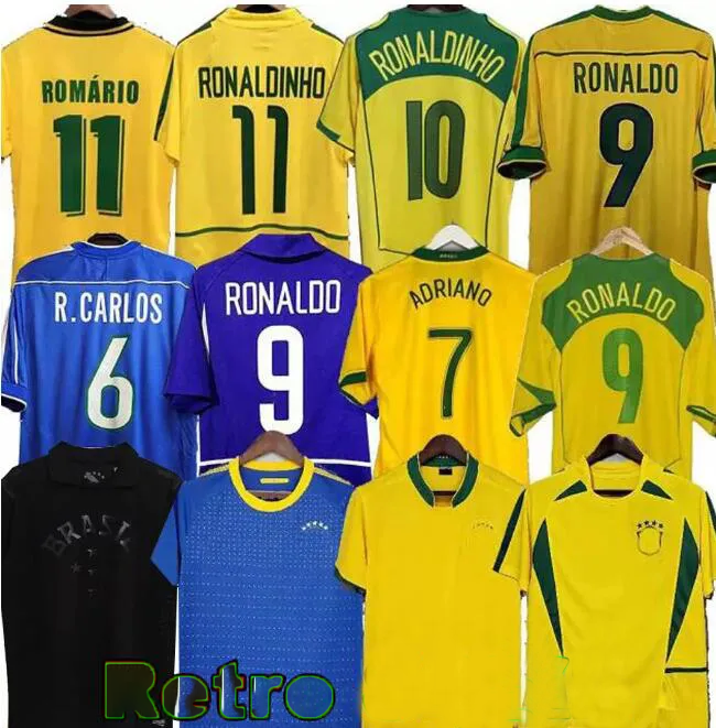 Retro brazil soccer jerseys shirts PELE Romario Ronaldo Ronaldinho 1970 1978 1998 2000 2002 2010 Retrio Kids long football 1994 2004 2006 RIVALDO ADRIANO KAKA Kit