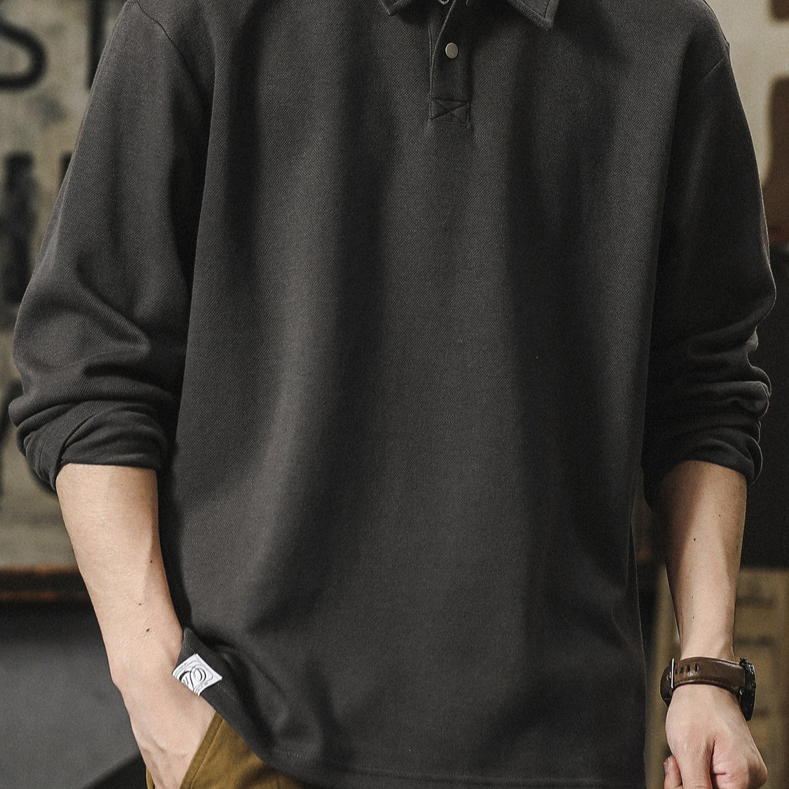 Long Sleeve Polo Shirt Men's Designer Designer Shirt Hoodie High-end American Style Solid Color Base Shirt T-shirt Loose Plus Size Shirt Collar Collar Sweatshirt