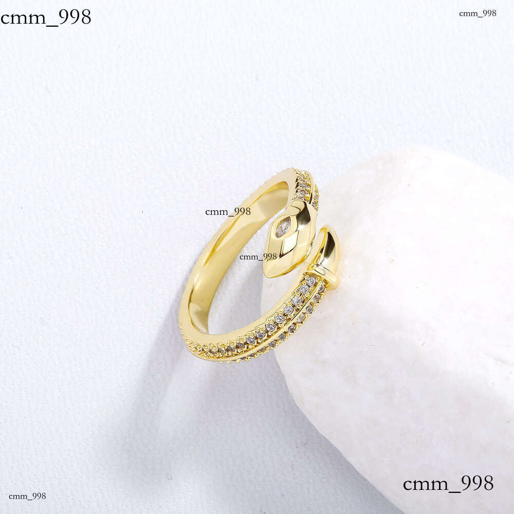 Open Sterling Silver Plated 14K Gold Zircon Personality White Eye Snake Design Ring for Women Wholesale