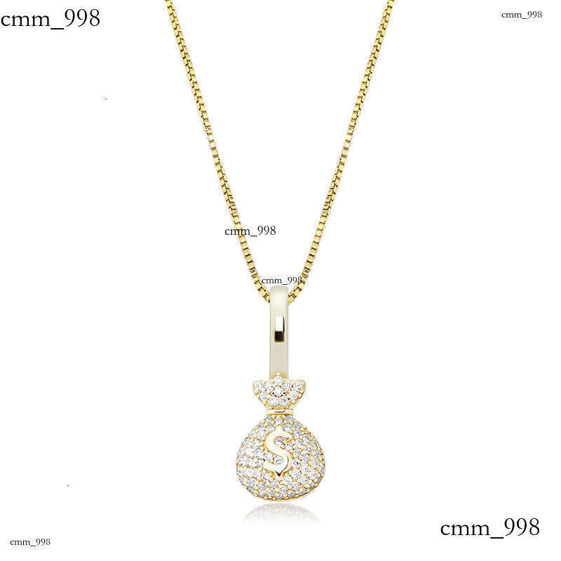 Sier Money Bag Small Pendant Full Moissanite chain Hip Hop Women's Necklace Simple Clavicle Chain Jewelry