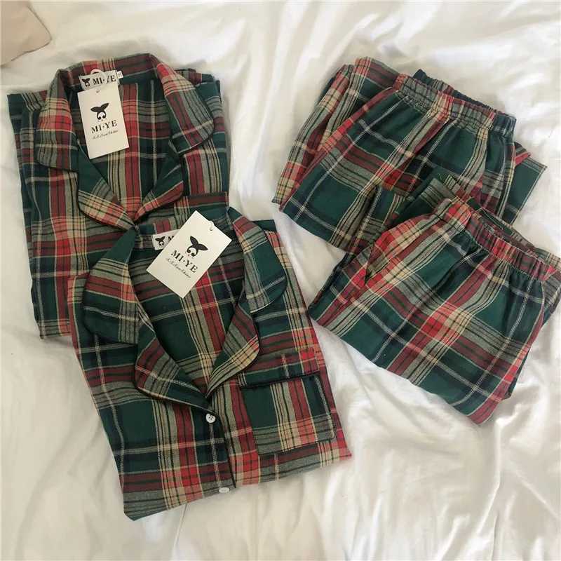 Green Christmas Pajamas Couple Pajama Set Simple Plaid Sleepwear Cotton Autumn Winter Women Pyjamas Suit Long Sleeve Loungewear L251011