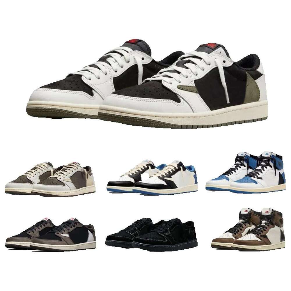 NEW Travis Shoes 1 High OG Military Blue Fragment Low OG Reverse Mocha Olive Black Phantom Cactus Jack Baroque Brown Men Women Sports Snekaers With Box