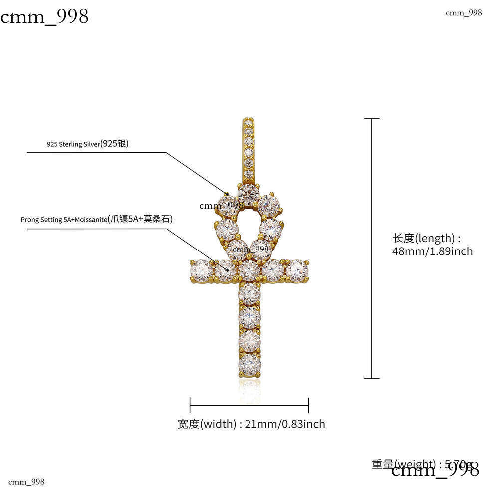 TEMU Hot-Selling Cross Necklace Creative Design Iced Out VVS Moissanite Pendant Gold Jewelry