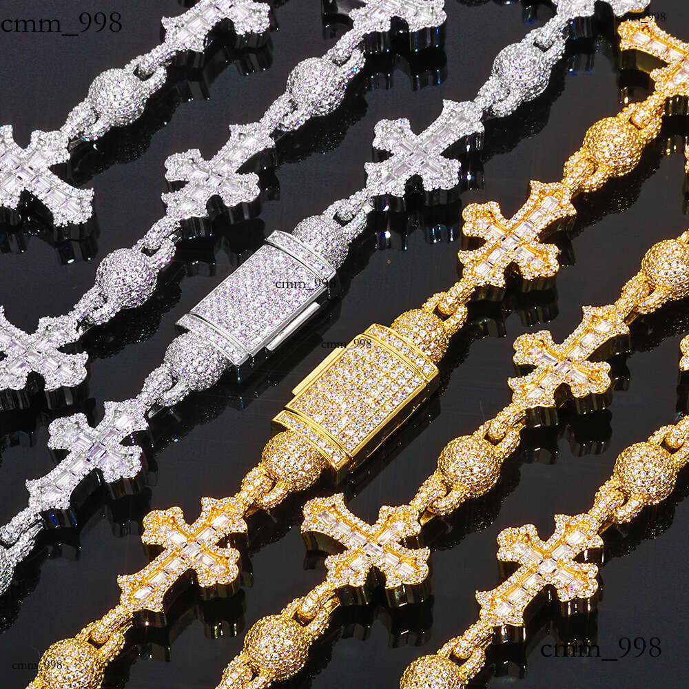 Hip-Hop Mixed Inlaid T Cubic Moissanite chain Cross Necklace for Men with High-End Feel and Full Dia Round Bead Chain