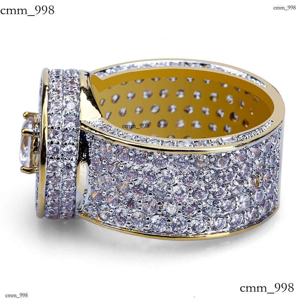 Men's Classic Large Real Gold Plated Micro Paved Full Zircon Hip Hop Ring