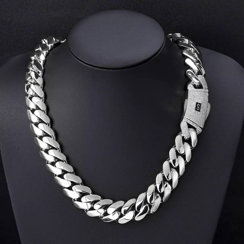 HighEnd S925 Silver Moissanite Smooth Cuban Chain for Men Europe US CrossBorder Trendy Fine Chains Necklace Customizable for