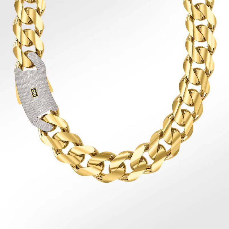 Hip Hop Jewelry 14K 18K Gold Plated Monaco Chain Classic Pav Lock Choker Big Thick Miami Cuban Link Chain Mens Necklace