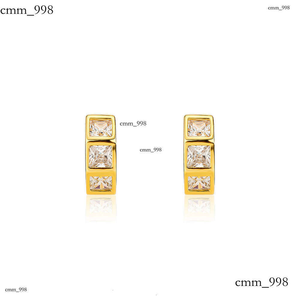 Korean Style Simple Niche Geometric Zircon Square Ear Cuffs Elegant Gold High-end Fashion Internet Celebrity Earrings