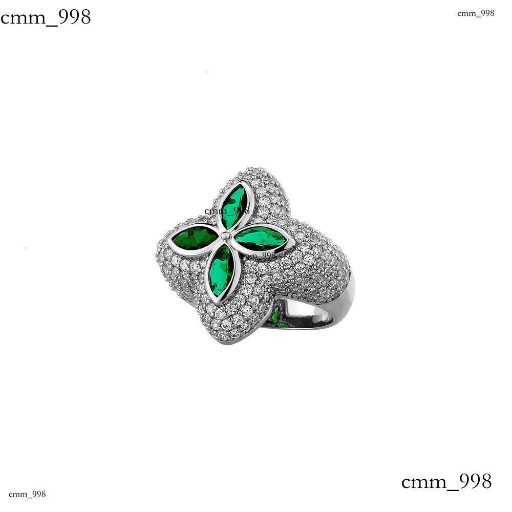 Flower Shaped Men's Hip-Hop Micro-Paved Zircon Four-Leaf Clover Ring Earring Set