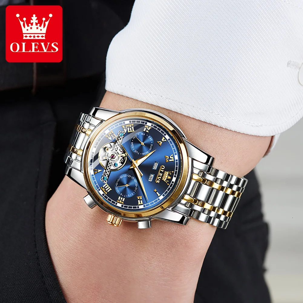 OLEVS 6607 Automatic Watch for Men Hollow Out Skeleton Mens Wristwatch Waterproof Watches Original Mechanical Hand Clock 251011
