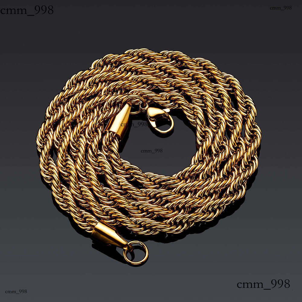 Hip Hop Plain 5mm Thickened and Densified Sterling Silver Twist Chain Color-Retaining Electroplated Twisted Rope Set Necklace Bracelet