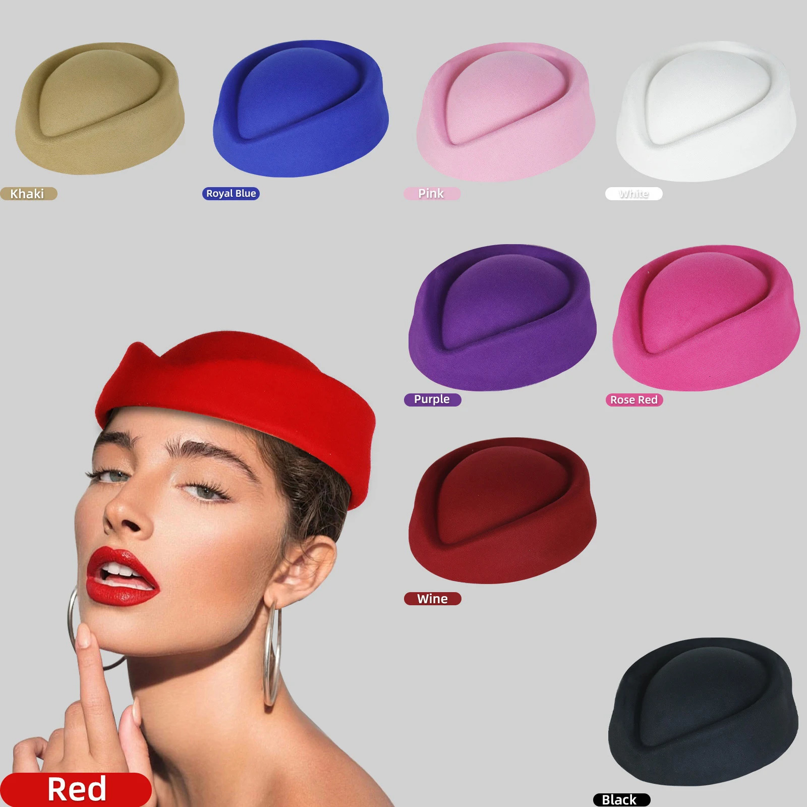 Stewardess Hat Felt Beret Hats for Women Woolen Flight Attendant Hat Pillbox Cap Stewardess Costume Cosplay for Dance Band 251008