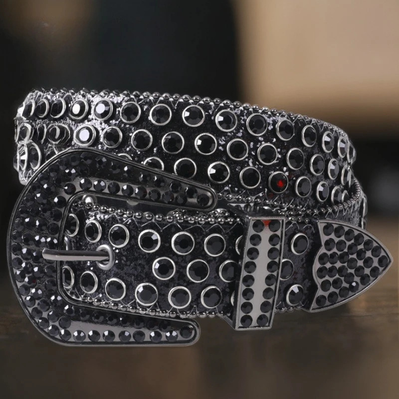 Mens Jeans Rhinestone Large Size Belt Womens Belt Western Denim Shiny Rivet n Leather HipHop Punk Rock Y2K Style Belt 251011