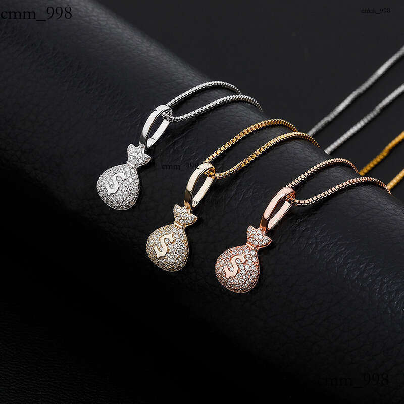 Sier Money Bag Small Pendant Full Moissanite chain Hip Hop Women's Necklace Simple Clavicle Chain Jewelry