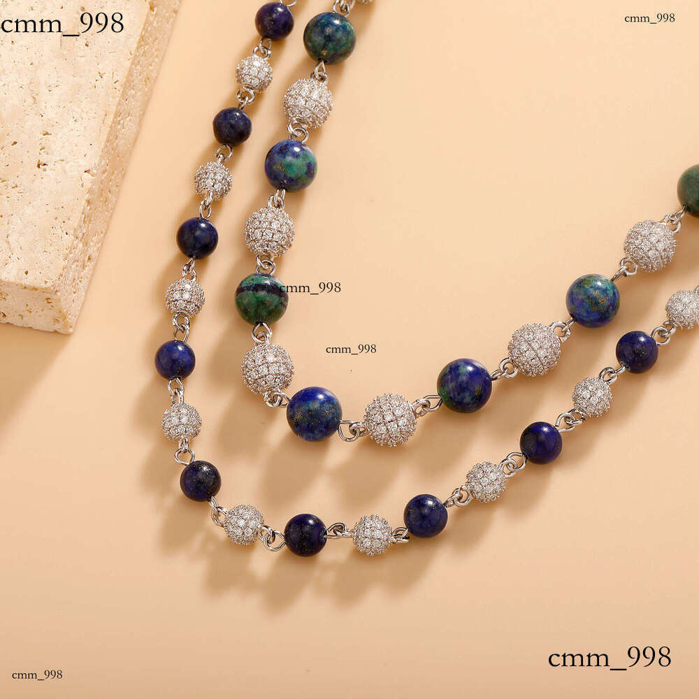 Jewelry 6-8mm Full Inlaid Sparkling Moissanite chain Clavicle Chain Hip-Hop Men and Women Lapis Lazuli Natural Stone Necklace