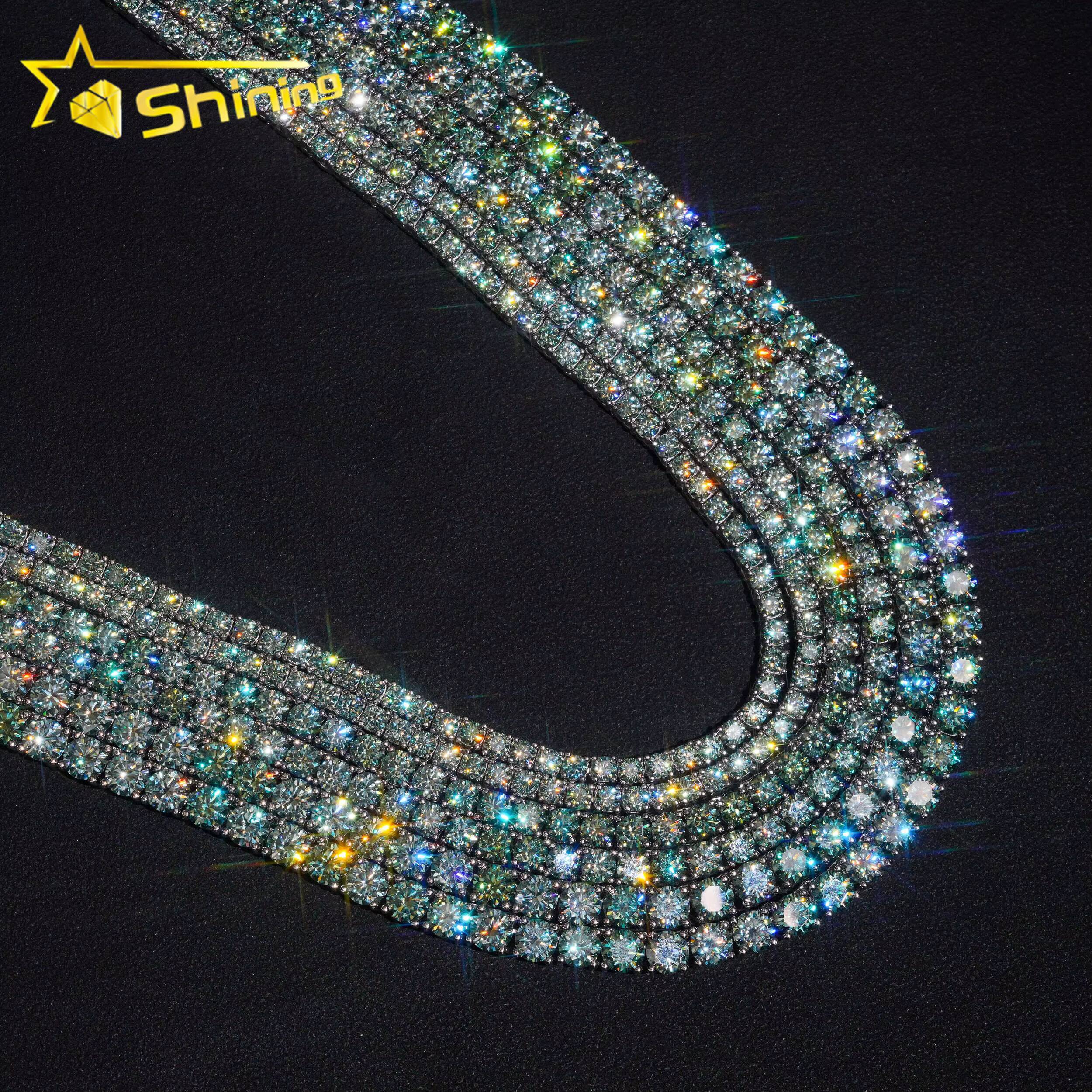 Wholesale Price Bluegreen Moissanite Tennis Chain 925 Sterling Silver Gold Plated Pass Diamond Test Colors Moissanite Necklace