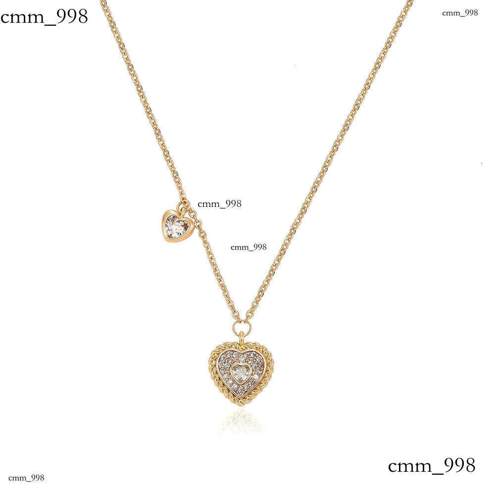 French Romantic Necklace Trendy High-end Niche Peach Heart Micro-inlaid Pendant Clavicle Chain Gold Jewelry