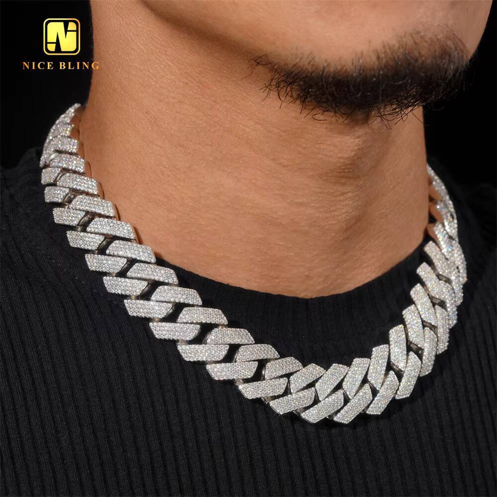 Factory Price Hip Hop Rock Cuban Chain 20mm 925 Sterling Silver Mens Gold Plated VVS Diamond Moissanite Cuban Chain
