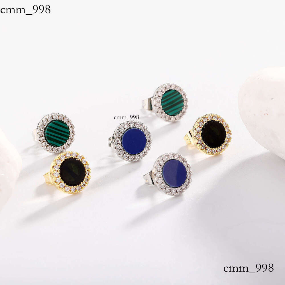 New Simple Round Zircon for Women Hip-Hop Style Natural Stone Earrings Rap Ear Jewelry Ins
