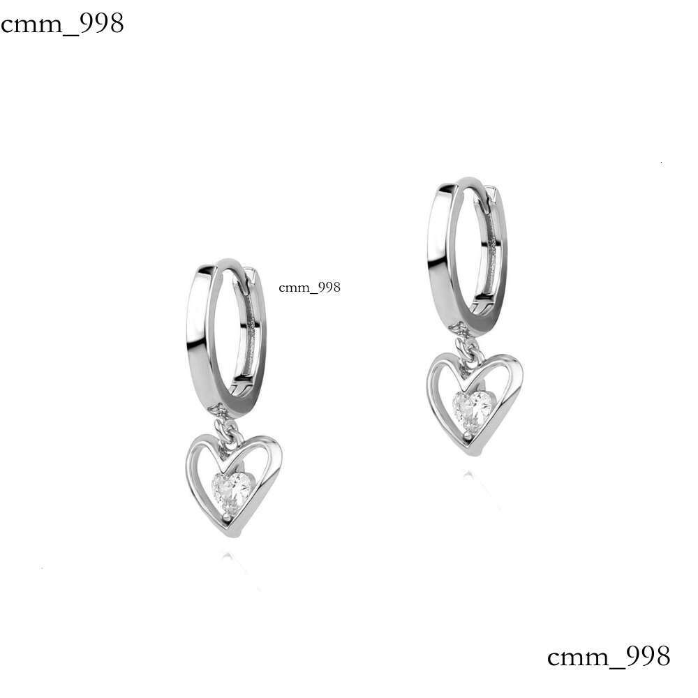 Niche High-End Heart-Shaped Sterling Silver Zircon Earrings Trendy Hoop Simple Ins Style Versatile Personality Temperament Ear Jewelry