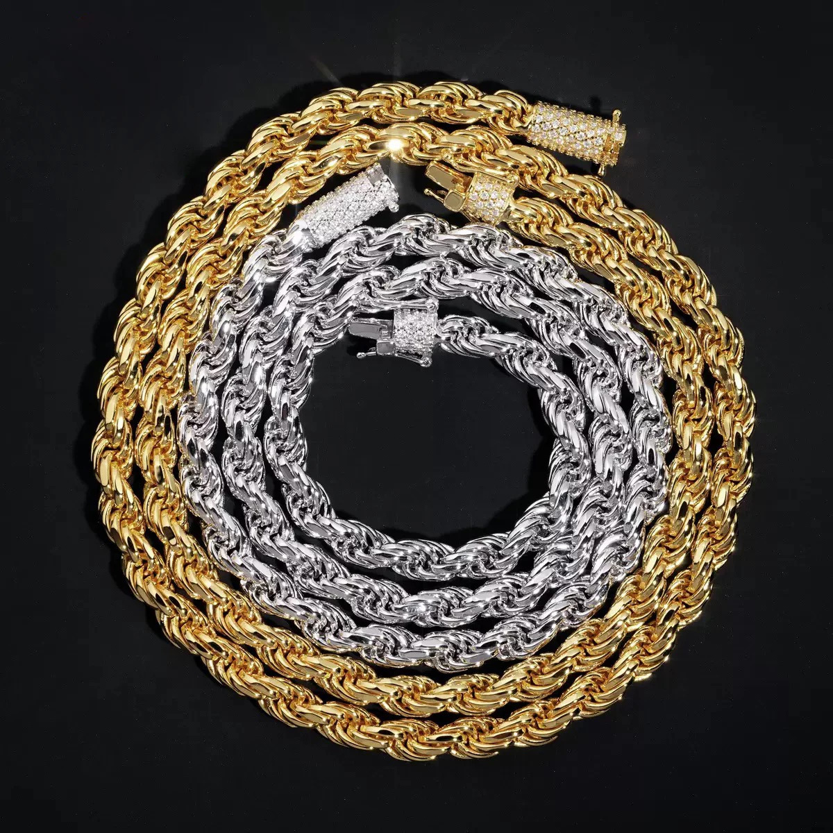 6mm Iced Rope Chain Necklace Stainless Steel Hiphop Rapper Plated Gold Bling Diamond Link Bracelet Necklaces Men 251011