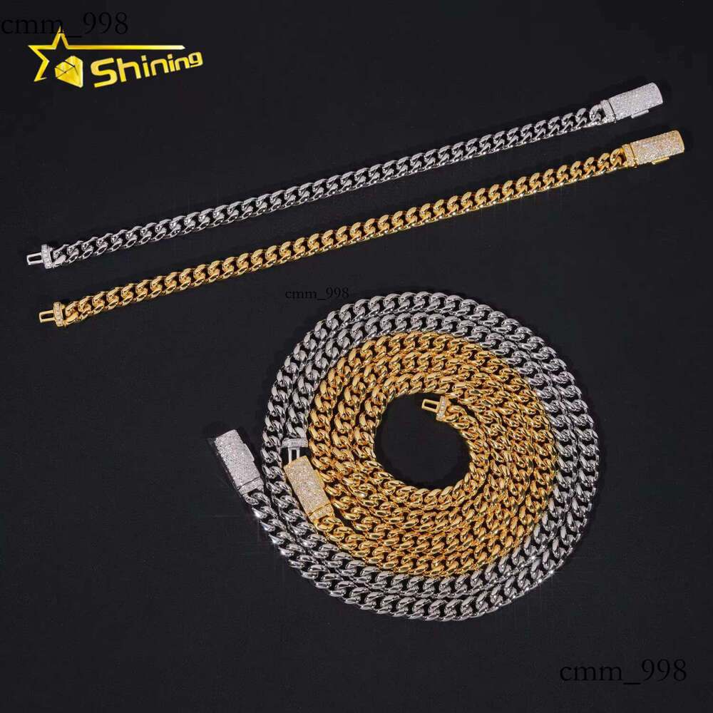 New Stocks Factory Price Hip Hop Jewelry 6mm Solid Sterling Sier Moissanite Lock Stainless Steel Cuban Link Chain