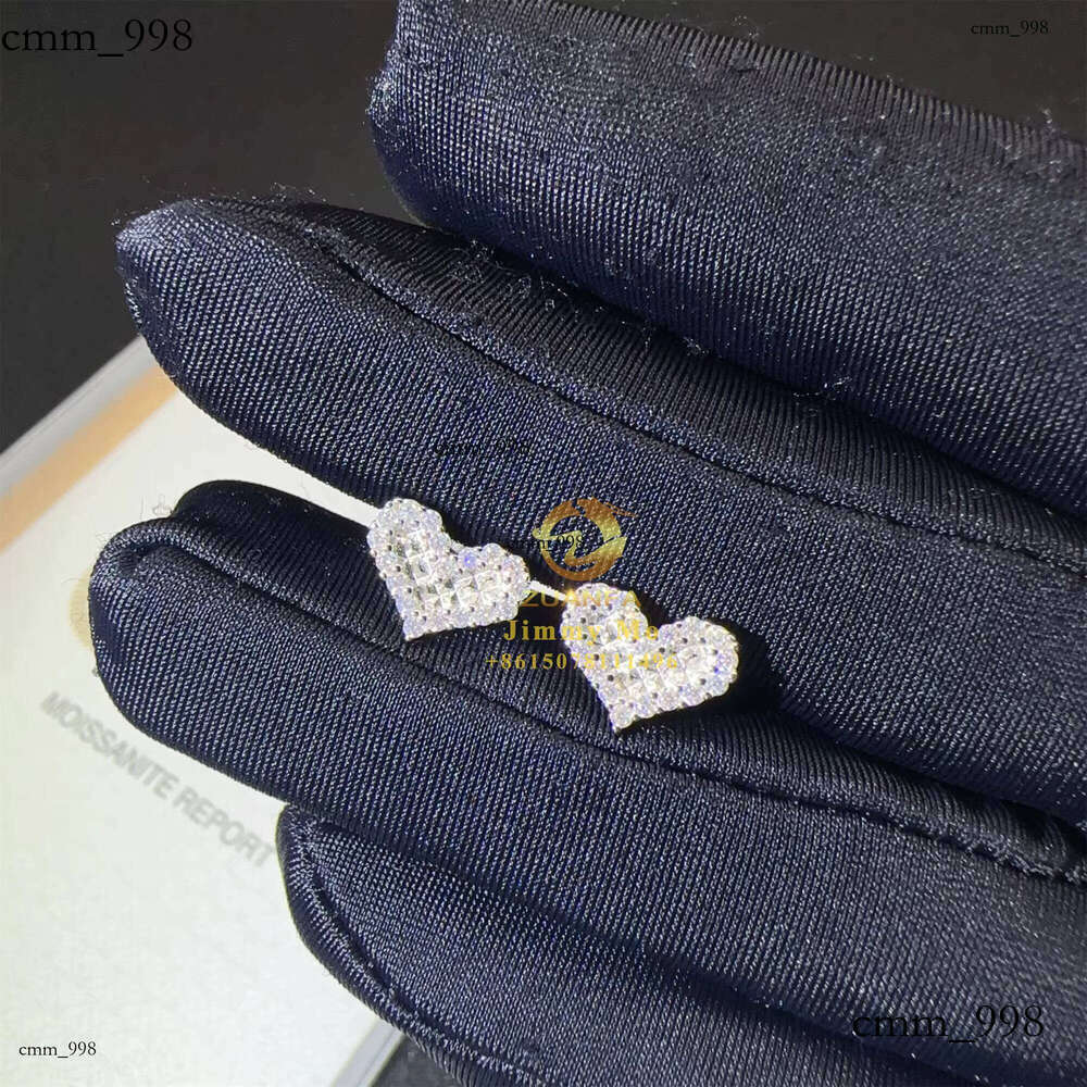 Wholesale Price Hip Hop Iced Out Style Jewelry Sier Vvs1 Moissanite Dia Heart Shape Stud Earrings Man Gift