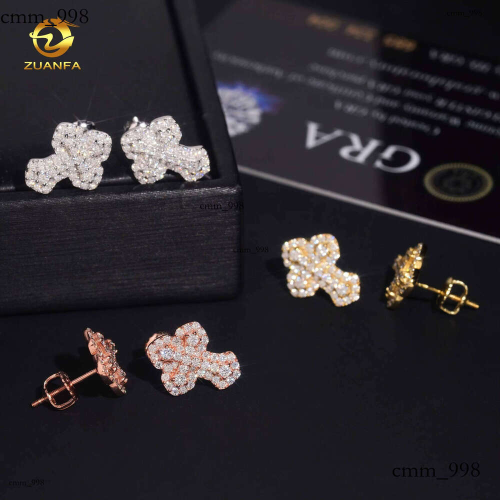 Fashion Men's Screw Back D VVS Moissanite Iced Hip Hop Accessories Sier Cross Earrings