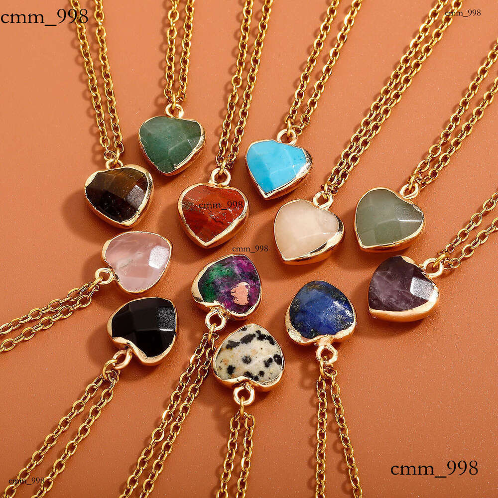 Agate Heart Natural Plated Pendant Crystal Raw Stone Necklace